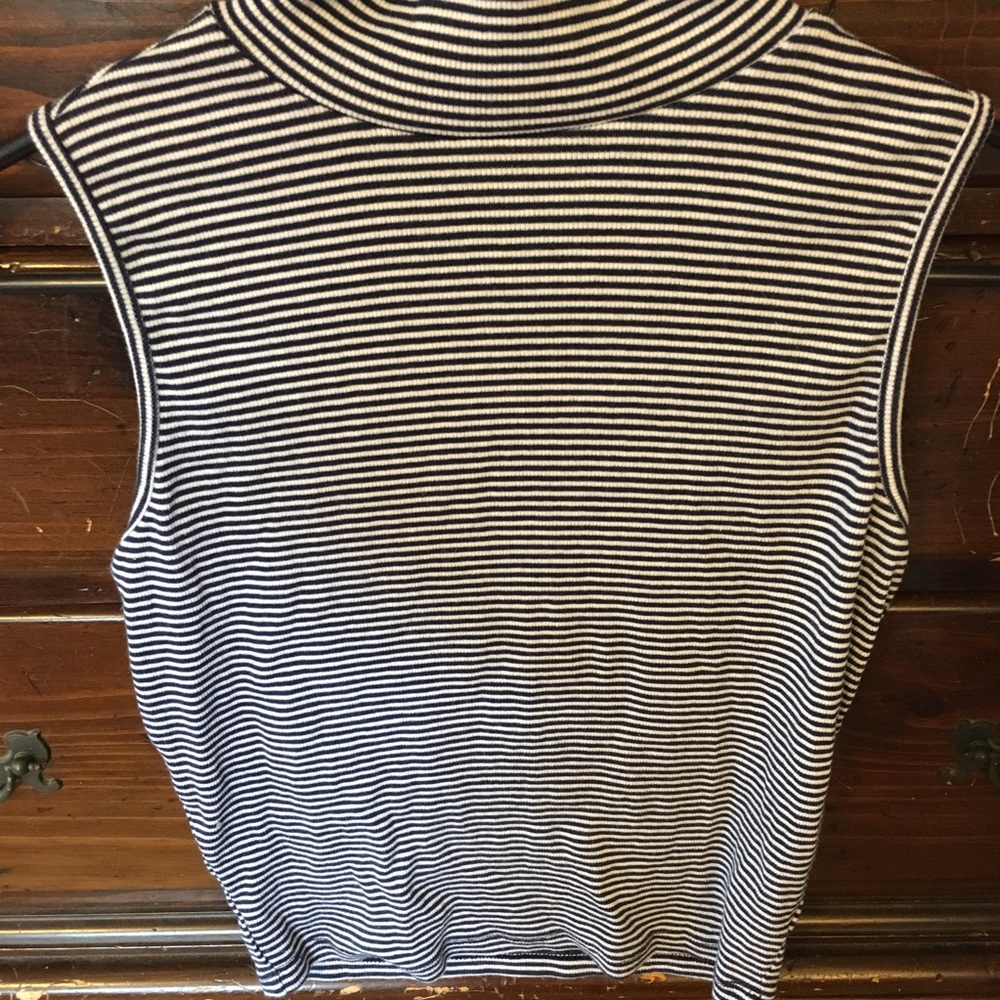 Black and white turtle neck tank top.